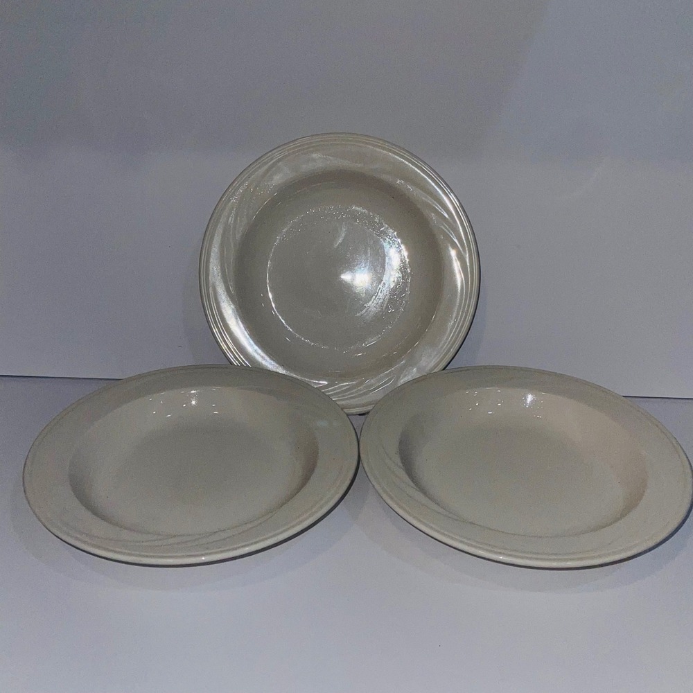 Syracuse China Vintage Restaurant Ware 9in Swirl Rim Soup Pasta Bowls Set of 3